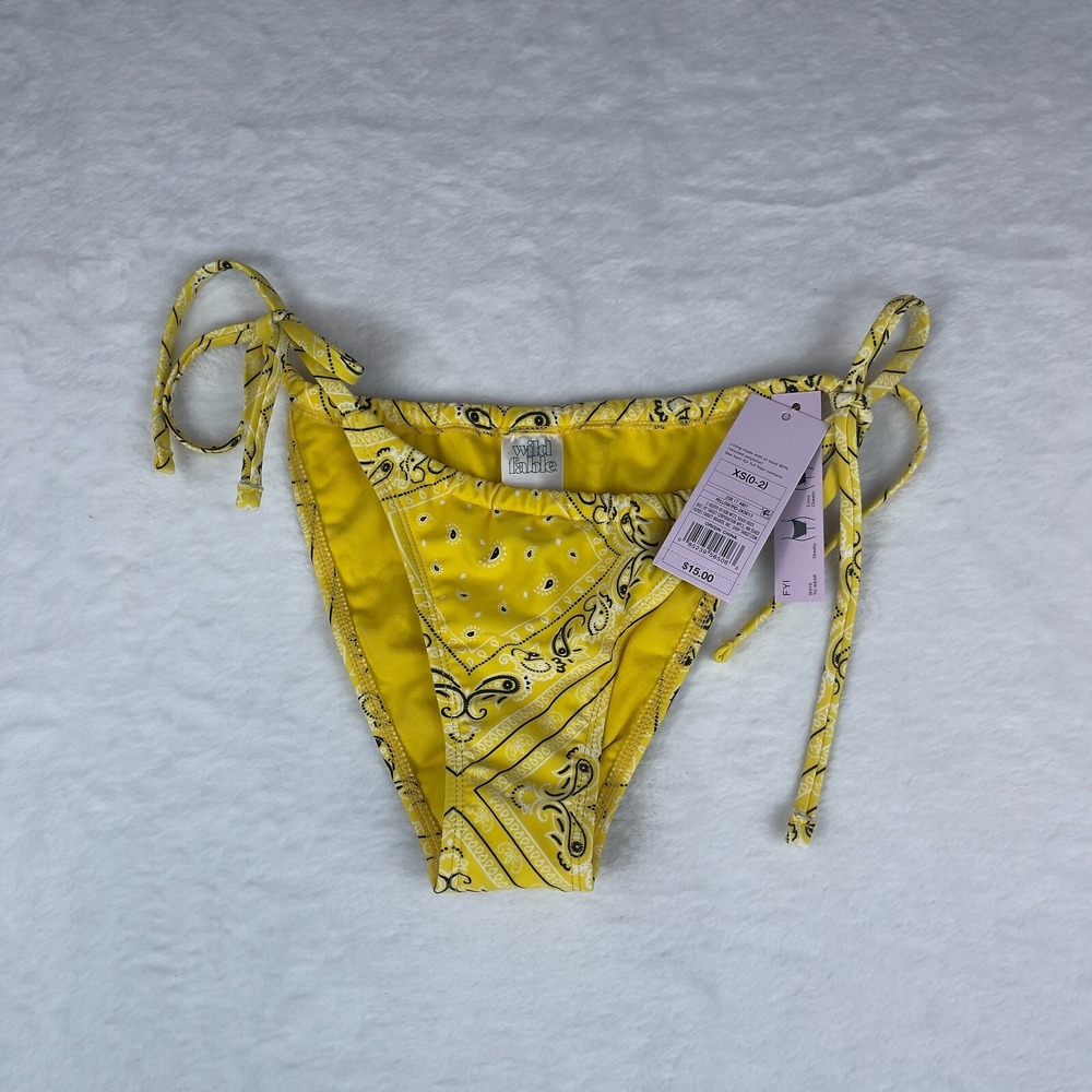 Wild Fable Bikini Bottom Womens XS Yellow Bandana Print Side-Tie Extra High‎ Leg